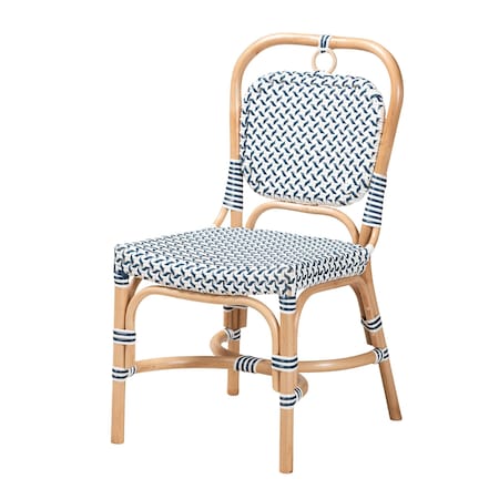 Baxton Studio Luciana Modern French Blue and White Weaving Natural Rattan Bistro Chair 232-13252-ZORO